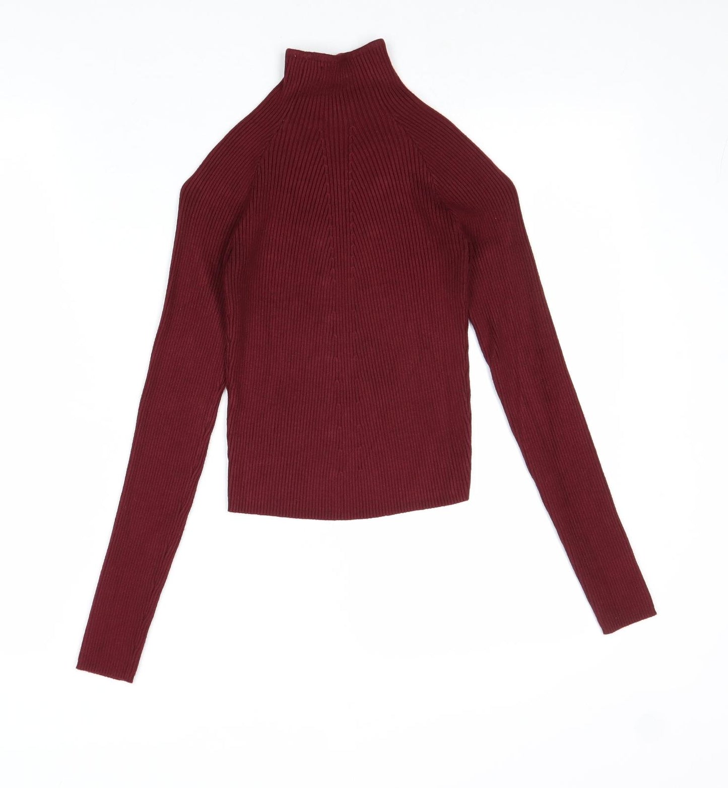 Bershka Womens Red High Neck Viscose Pullover Jumper Size S - Ribbed