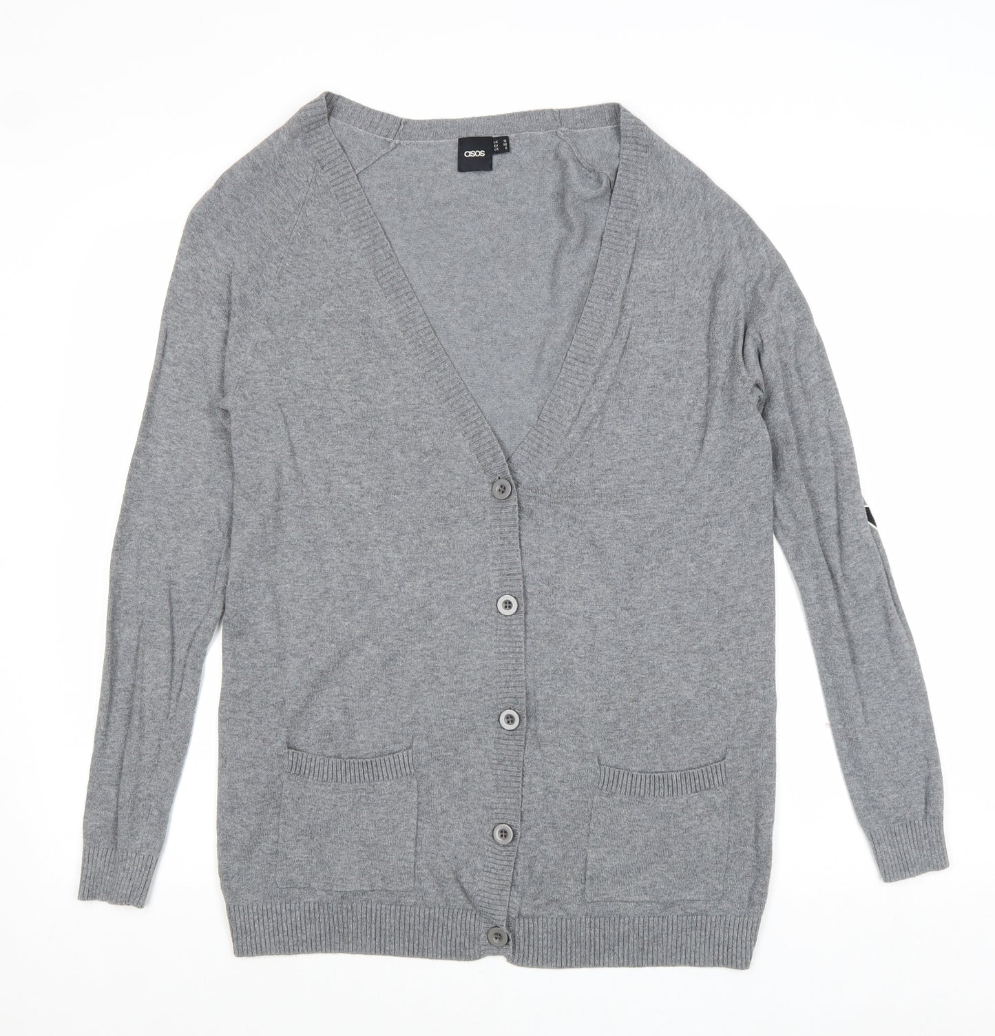 ASOS Womens Grey V-Neck Cotton Cardigan Jumper Size 10