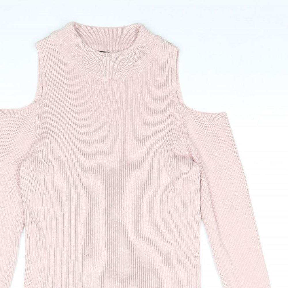 Atmosphere Womens Pink Round Neck Cotton Pullover Jumper Size 10 - Cold Shoulder