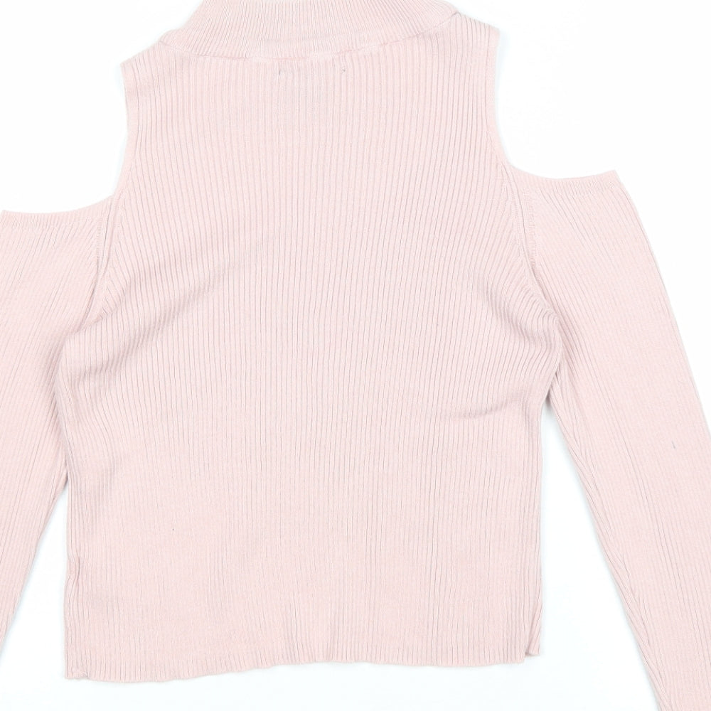 Atmosphere Womens Pink Round Neck Cotton Pullover Jumper Size 10 - Cold Shoulder