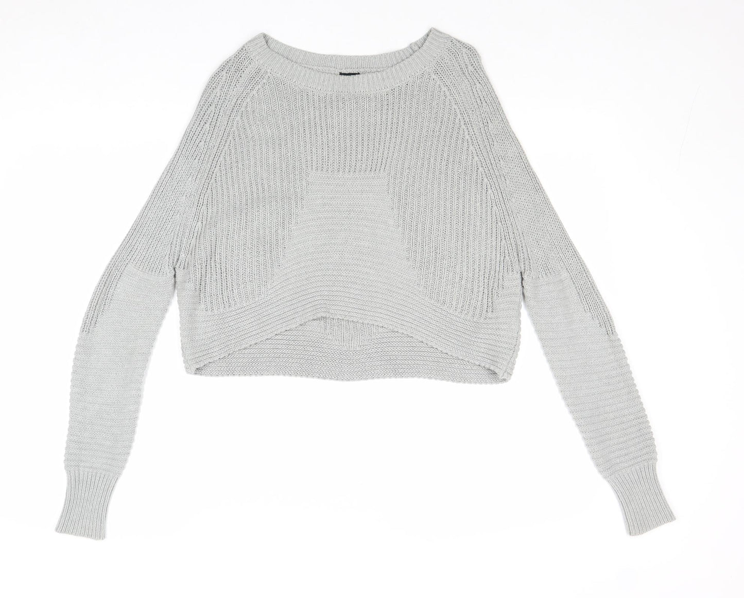 ASOS Womens Grey Round Neck Herringbone Cotton Pullover Jumper Size 6