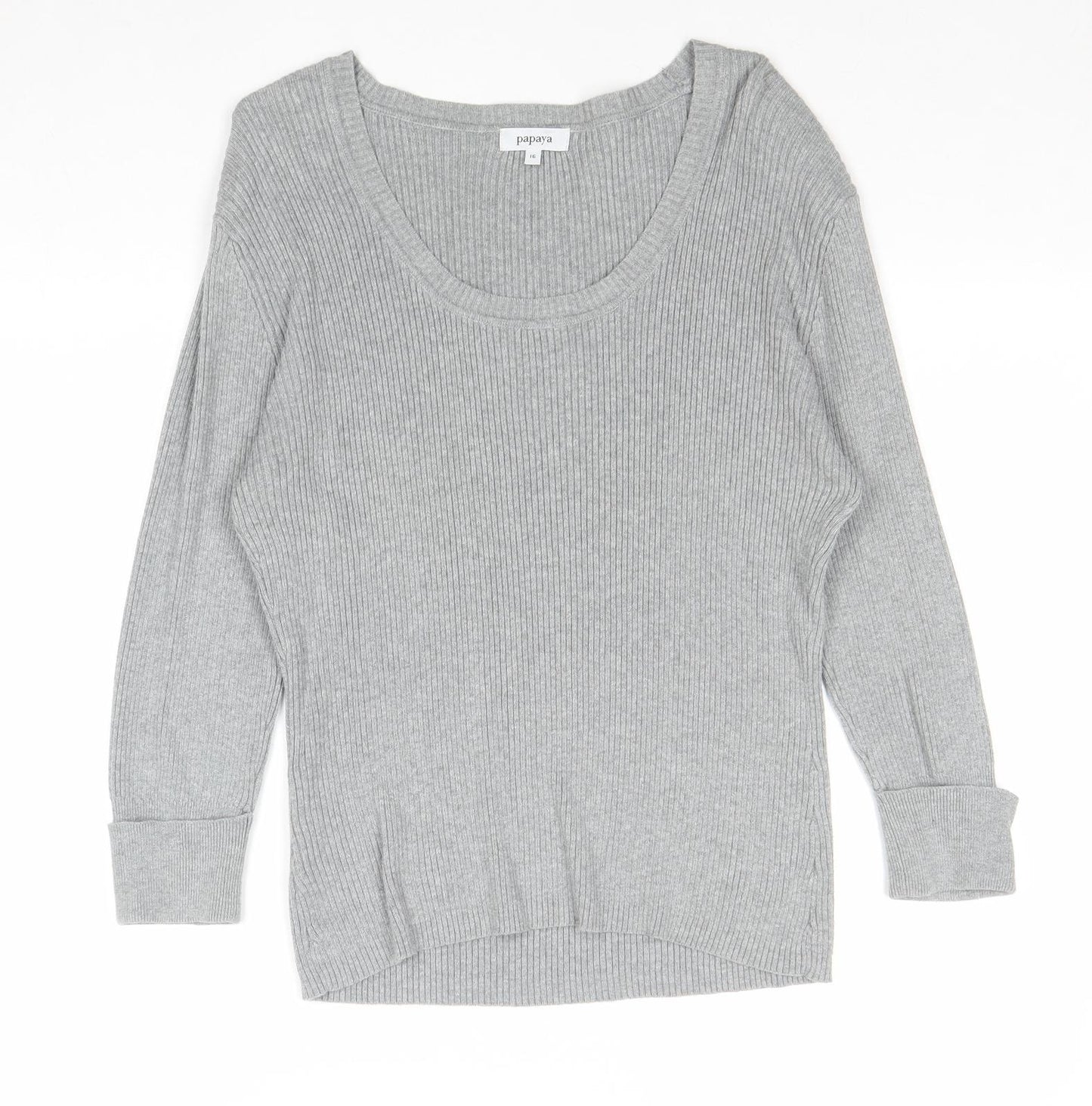 Papaya Womens Grey Scoop Neck 100% Cotton Pullover Jumper Size 16