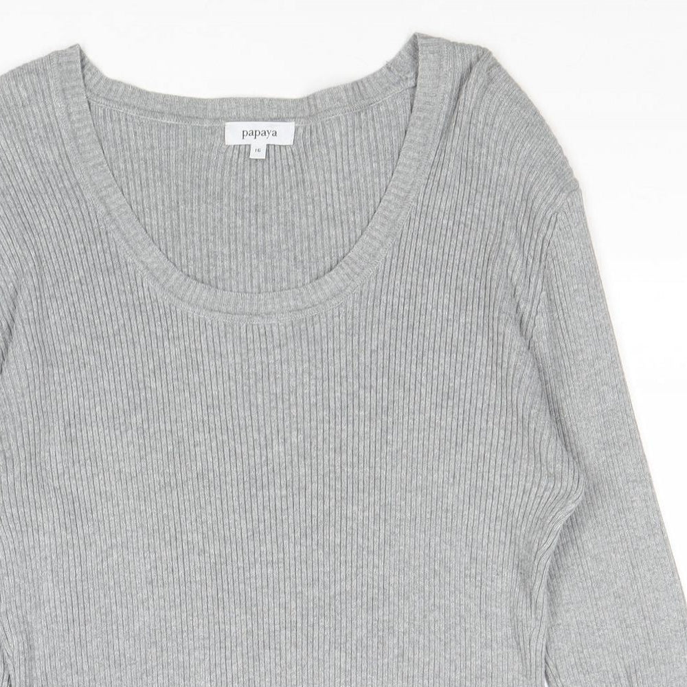 Papaya Womens Grey Scoop Neck 100% Cotton Pullover Jumper Size 16