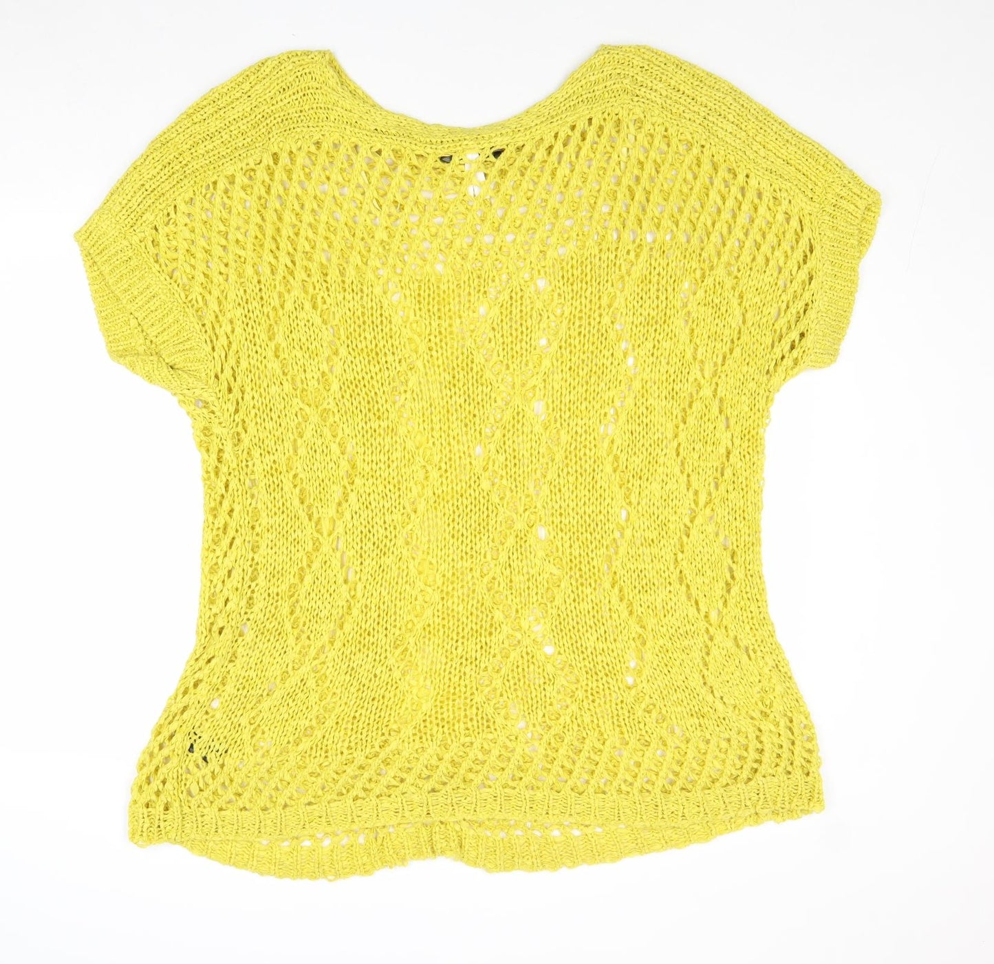 NEXT Womens Yellow Round Neck Geometric Acrylic Pullover Jumper Size S