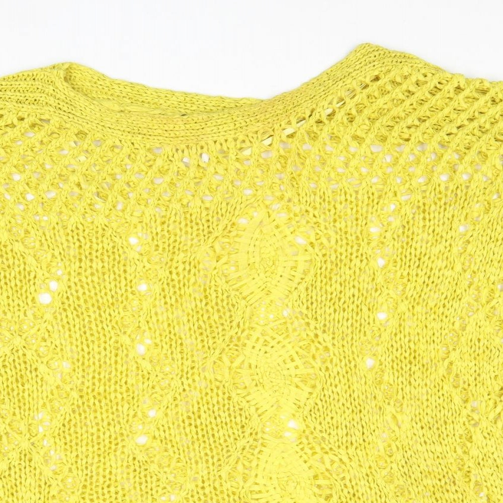 NEXT Womens Yellow Round Neck Geometric Acrylic Pullover Jumper Size S
