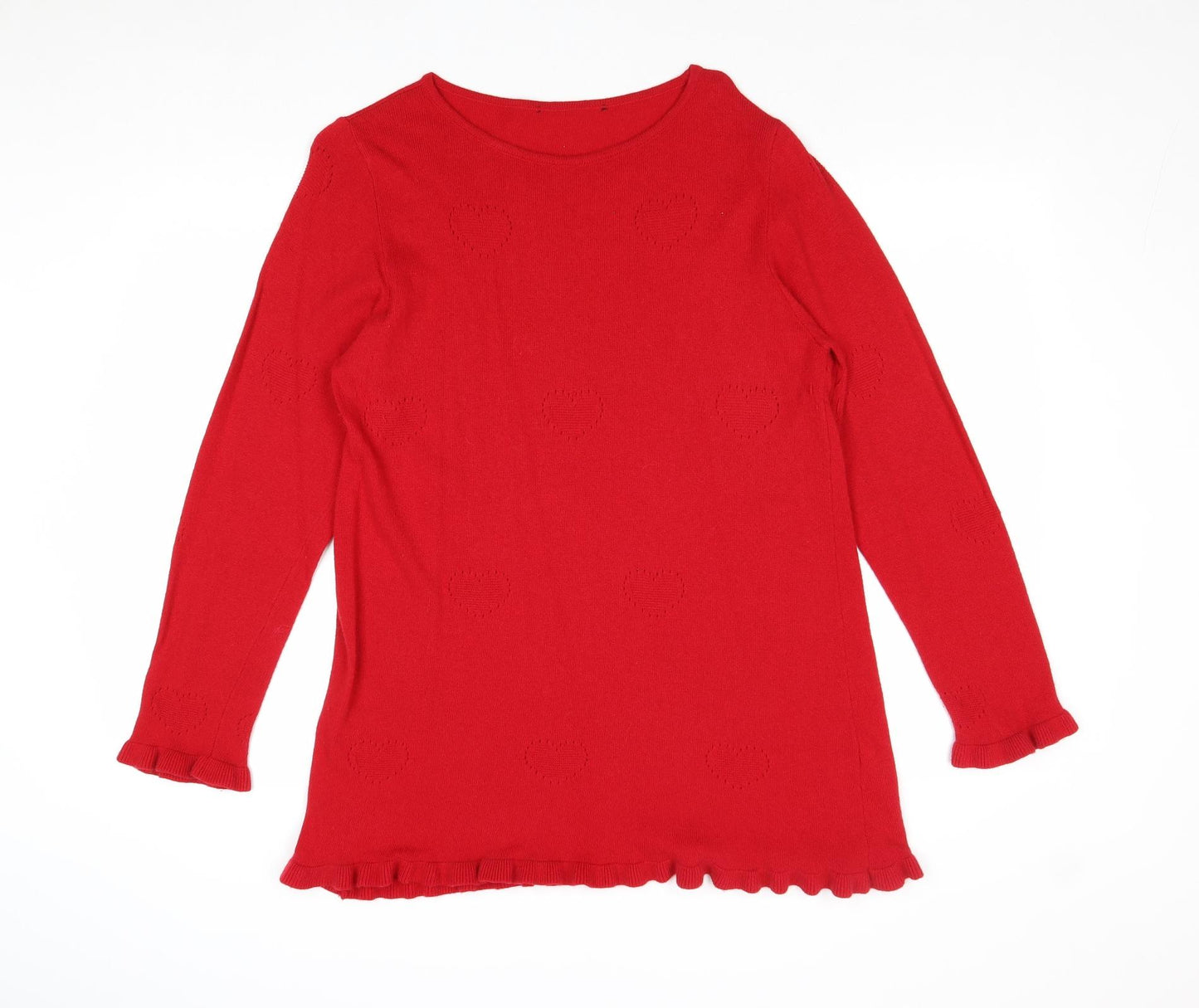 Preworn Womens Red Round Neck Geometric Viscose Pullover Jumper Size XL - Heart Pattern