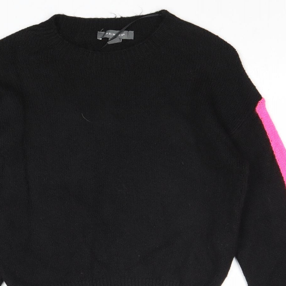 Primark Womens Black Round Neck Acetate Pullover Jumper Size XS