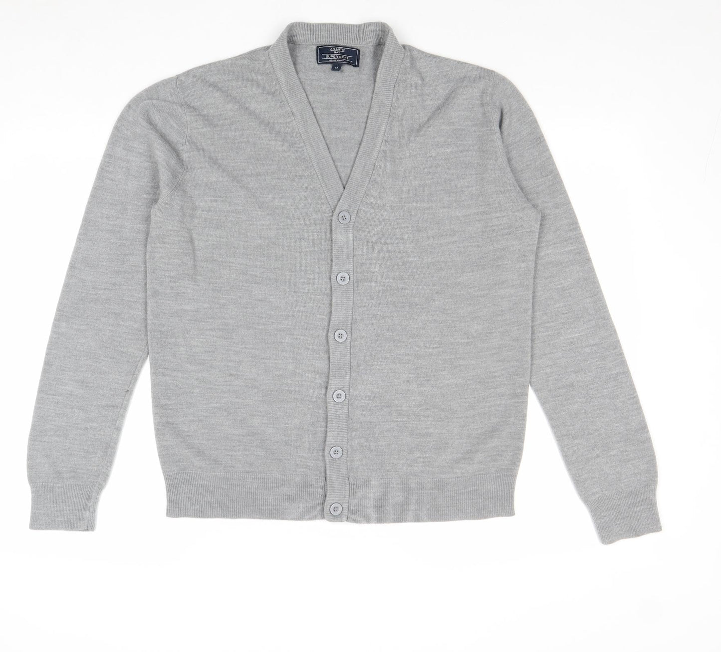 BHS Mens Grey V-Neck Acrylic Full Zip Jumper Size M Long Sleeve