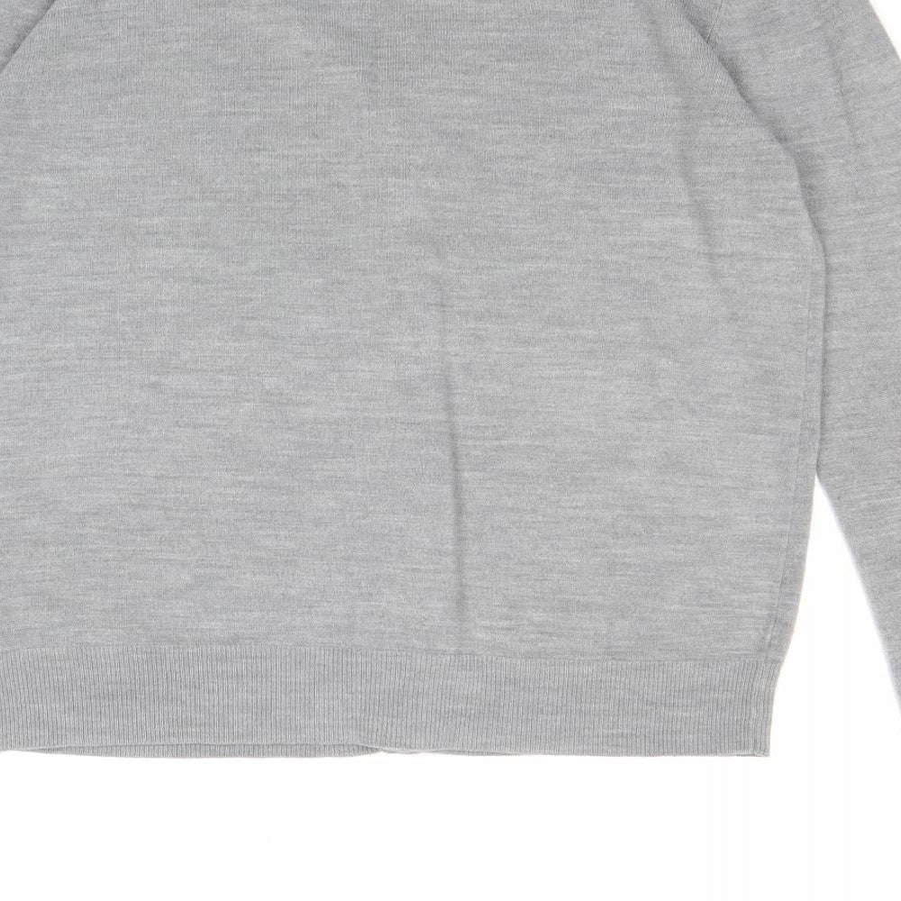 BHS Mens Grey V-Neck Acrylic Full Zip Jumper Size M Long Sleeve
