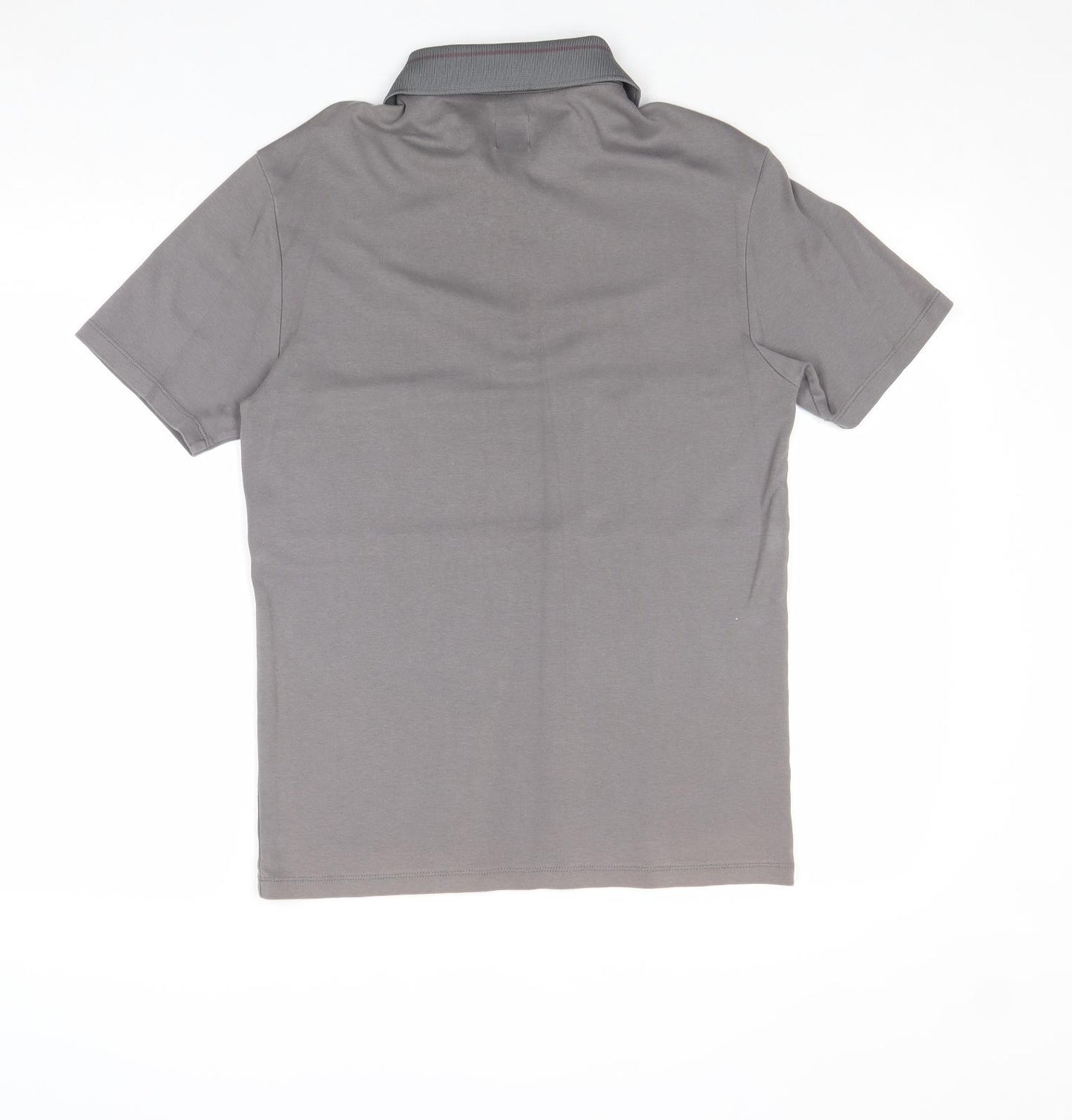 River Island Mens Grey Colourblock 100% Cotton Polo Size S Collared Button