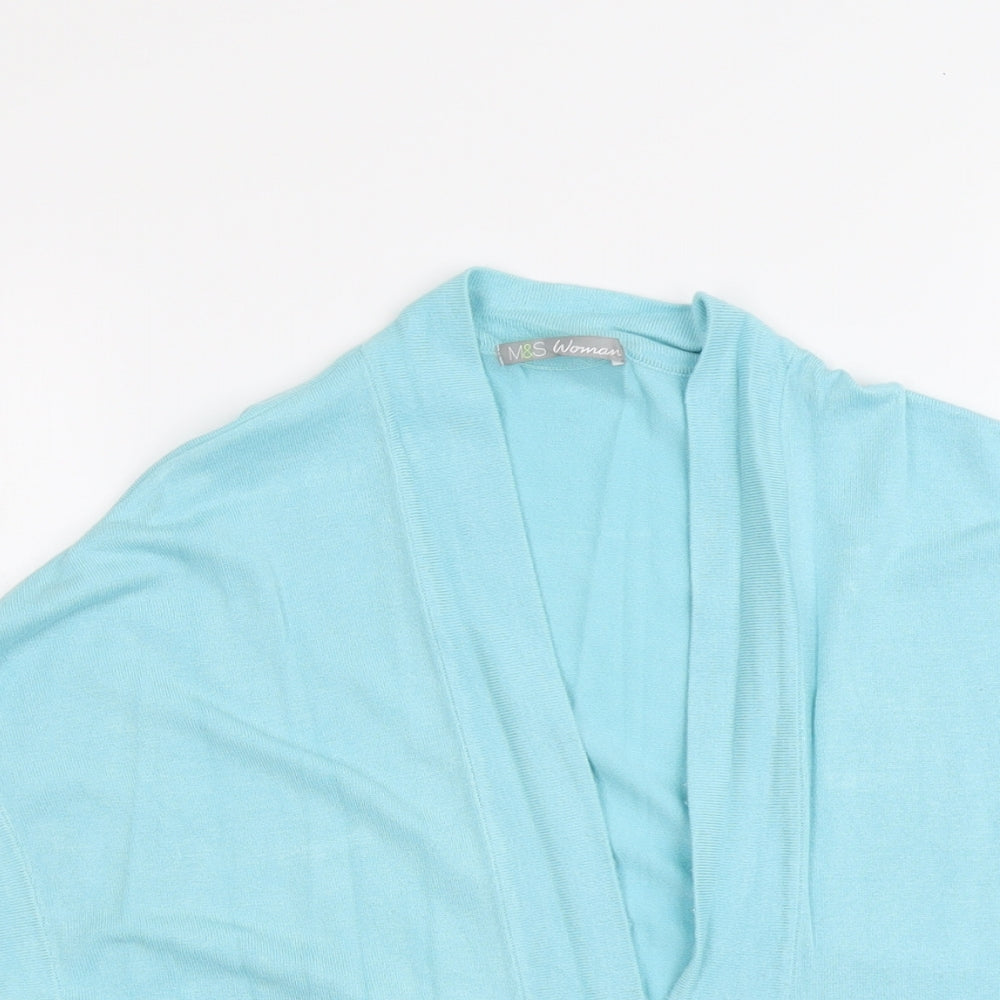 Marks and Spencer Womens Blue V-Neck Viscose Cardigan Jumper Size 14