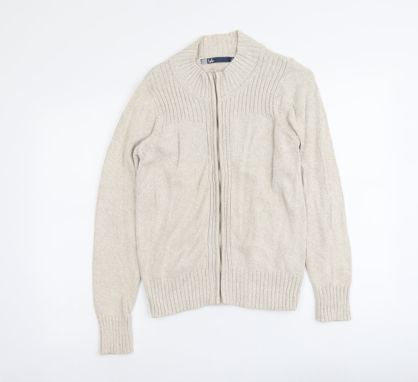 EWM Womens Beige Mock Neck Cotton Full Zip Jumper Size 10