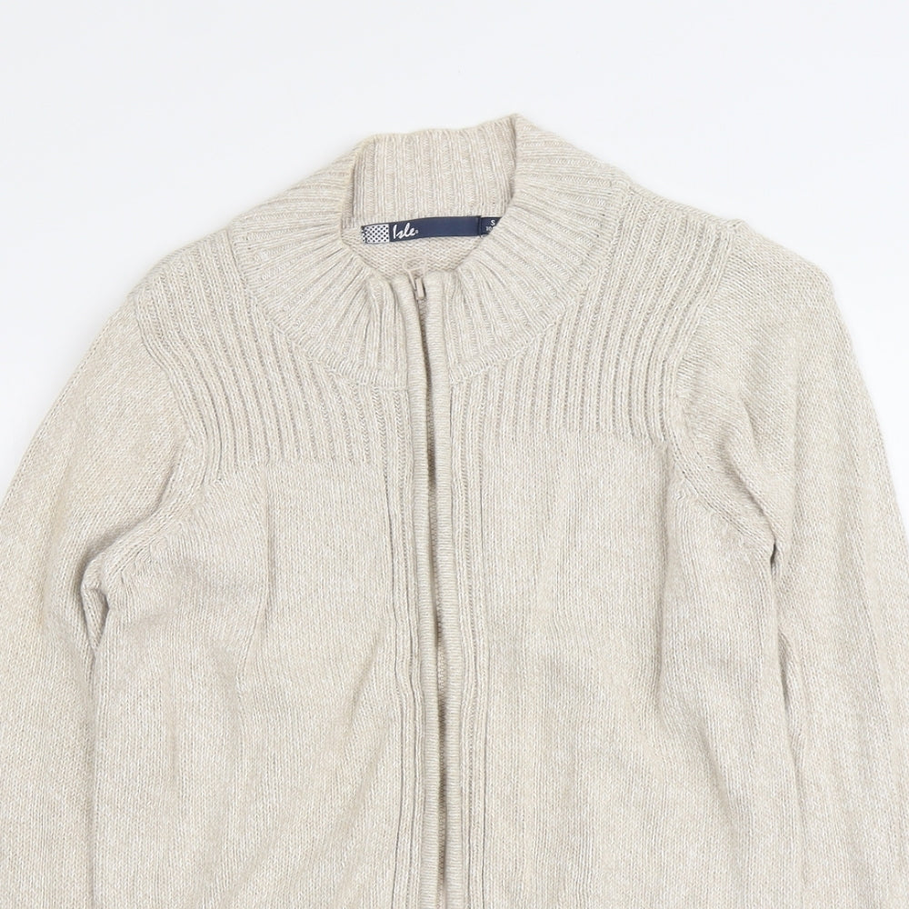 EWM Womens Beige Mock Neck Cotton Full Zip Jumper Size 10