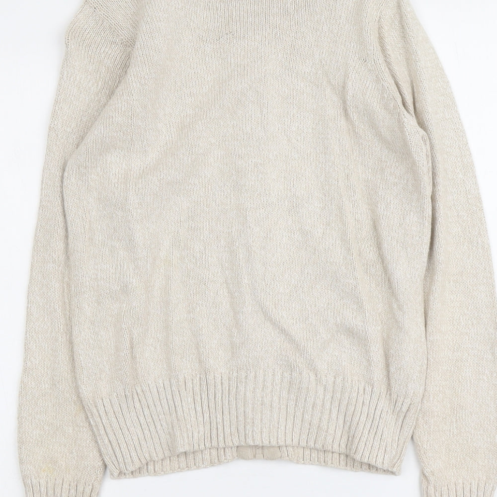EWM Womens Beige Mock Neck Cotton Full Zip Jumper Size 10