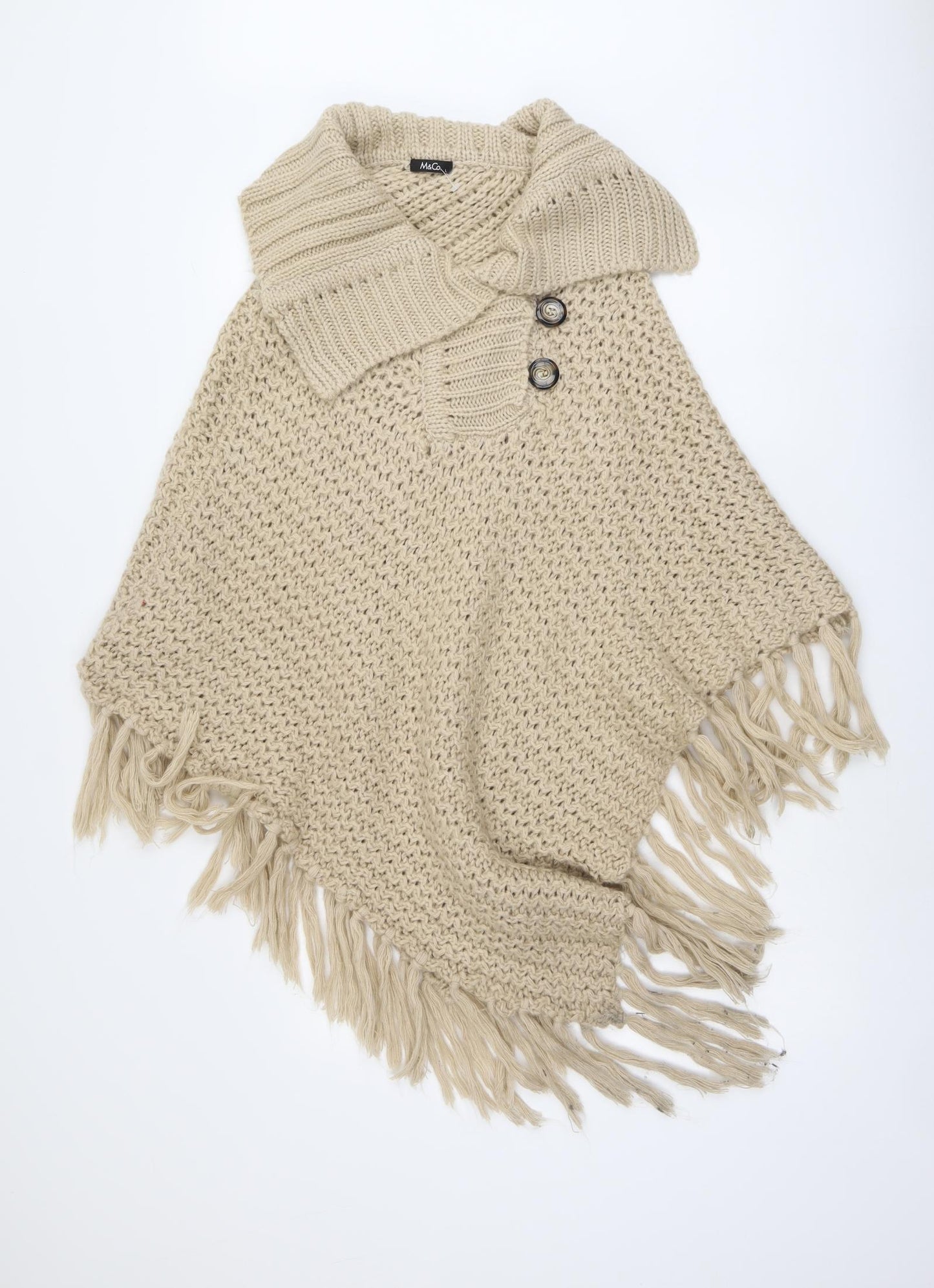 M&Co Womens Beige Collared Acrylic Pullover Jumper Size L - Poncho
