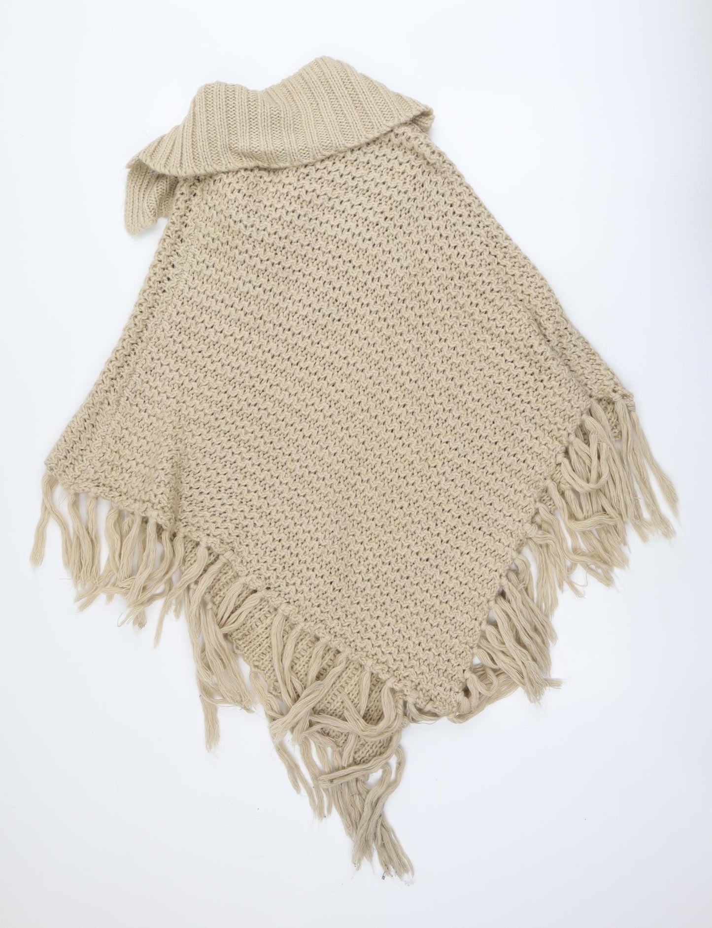 M&Co Womens Beige Collared Acrylic Pullover Jumper Size L - Poncho