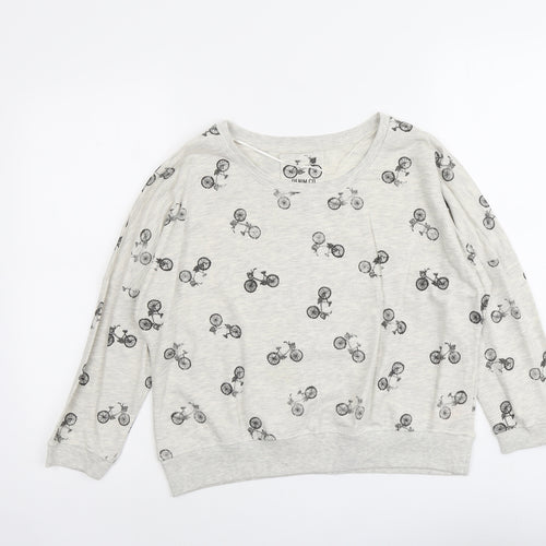 Denim & Co. Womens Grey Geometric Cotton Pullover Sweatshirt Size 12 Pullover - Bicycle