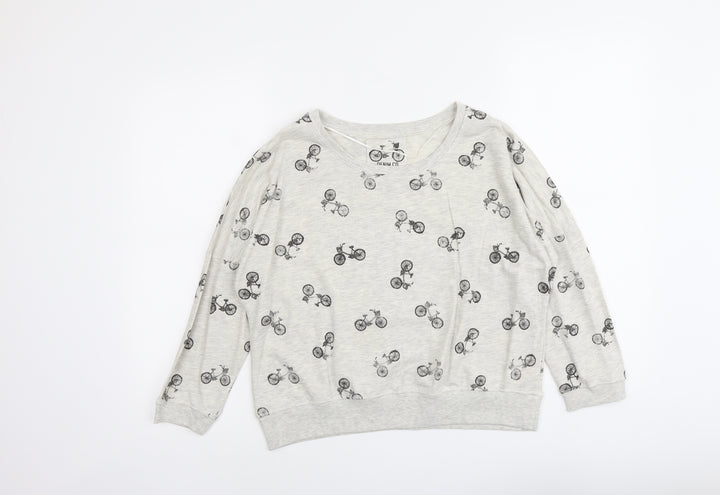 Denim & Co. Womens Grey Geometric Cotton Pullover Sweatshirt Size 12 Pullover - Bicycle