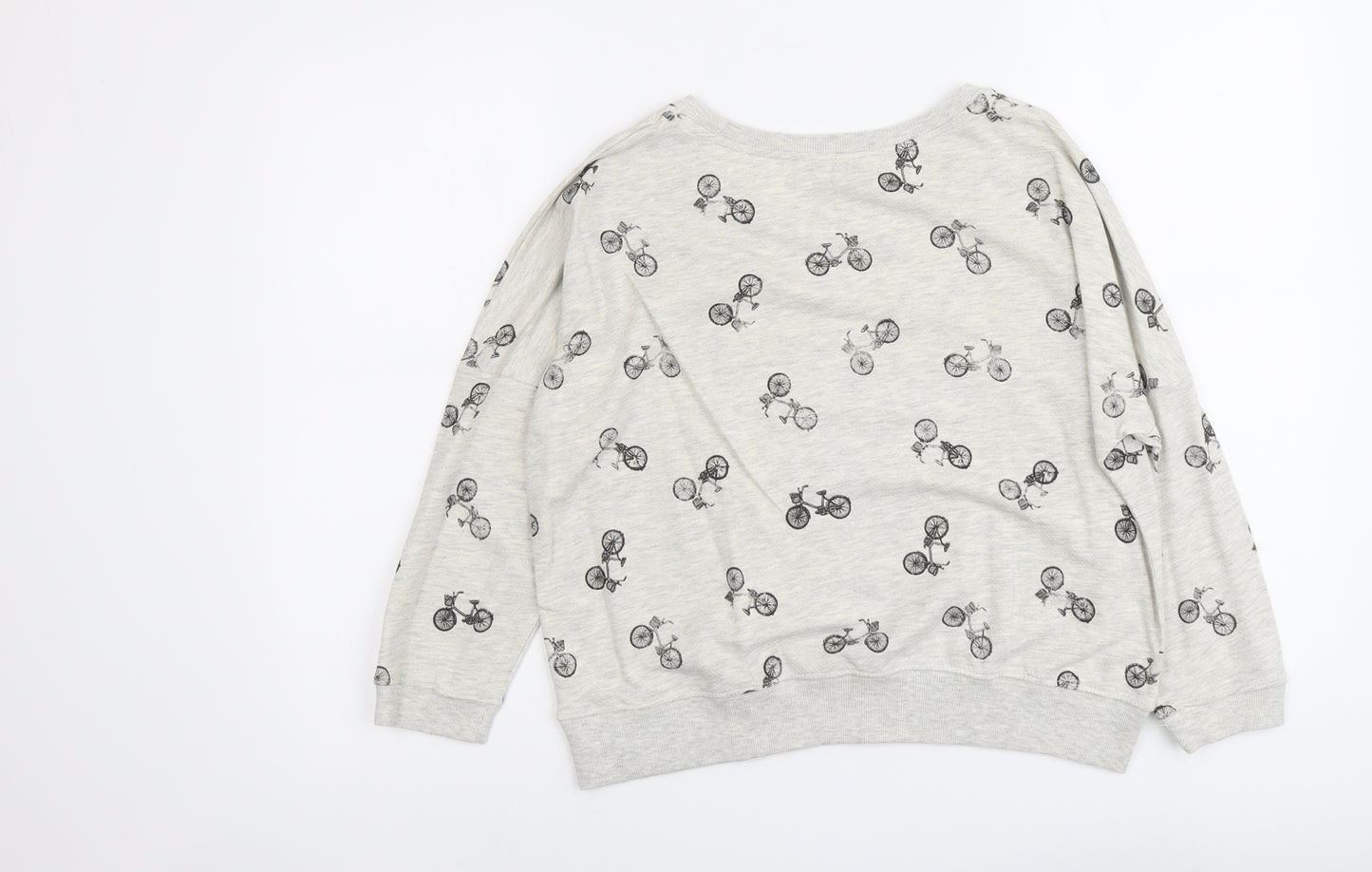 Denim & Co. Womens Grey Geometric Cotton Pullover Sweatshirt Size 12 Pullover - Bicycle