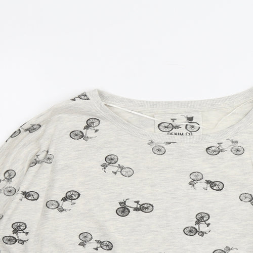 Denim & Co. Womens Grey Geometric Cotton Pullover Sweatshirt Size 12 Pullover - Bicycle