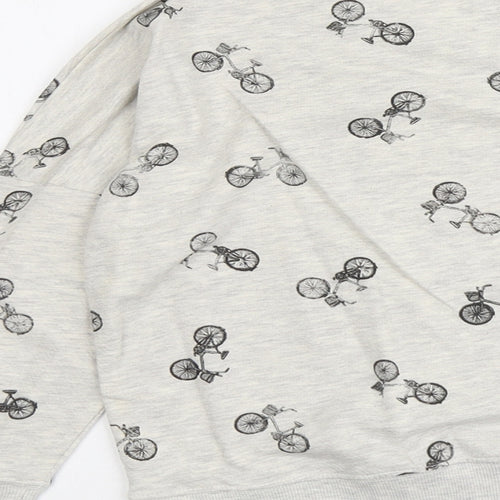 Denim & Co. Womens Grey Geometric Cotton Pullover Sweatshirt Size 12 Pullover - Bicycle