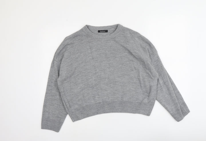 Boohoo Womens Grey Round Neck Acrylic Pullover Jumper Size L
