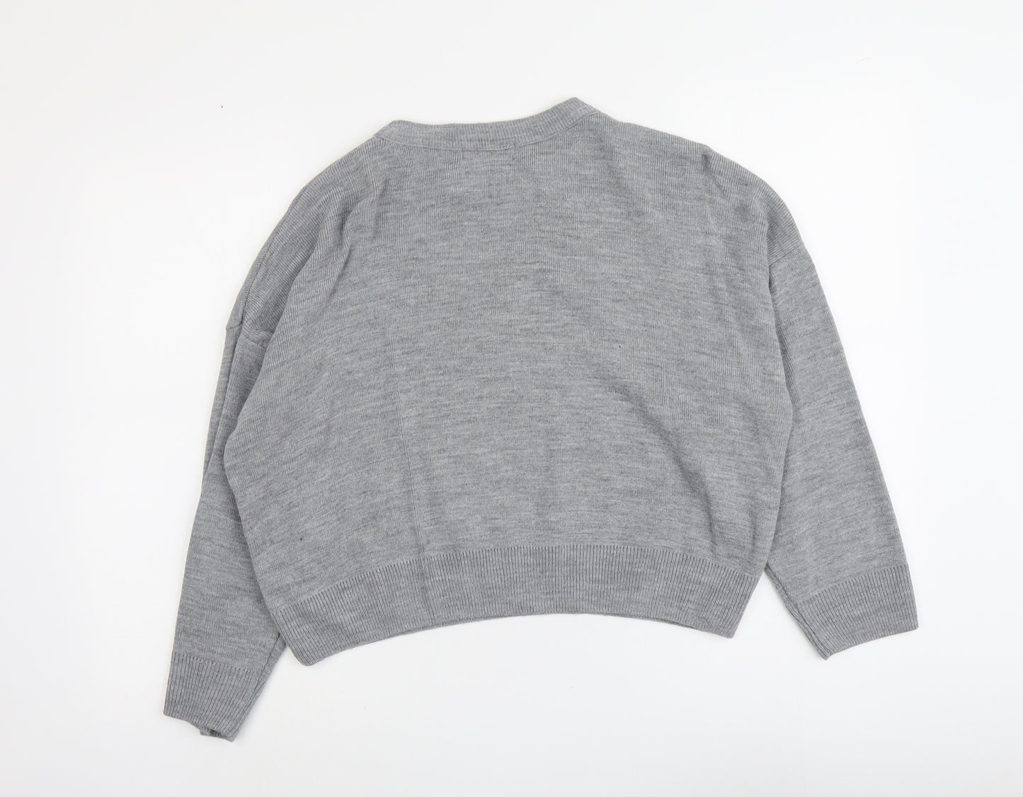 Boohoo Womens Grey Round Neck Acrylic Pullover Jumper Size L