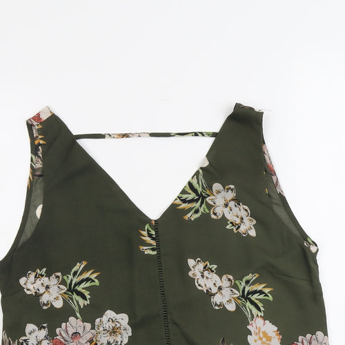 Izabel Womens Green Floral Polyester Basic Tank Size 12 V-Neck
