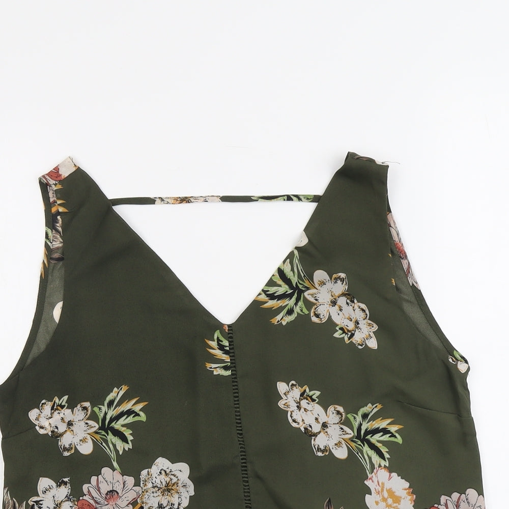 Izabel Womens Green Floral Polyester Basic Tank Size 12 V-Neck