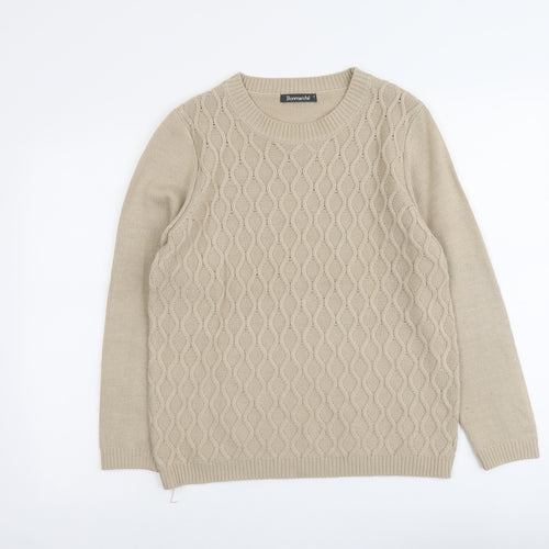 Bonmarché Womens Beige Round Neck Geometric Acrylic Pullover Jumper Size S