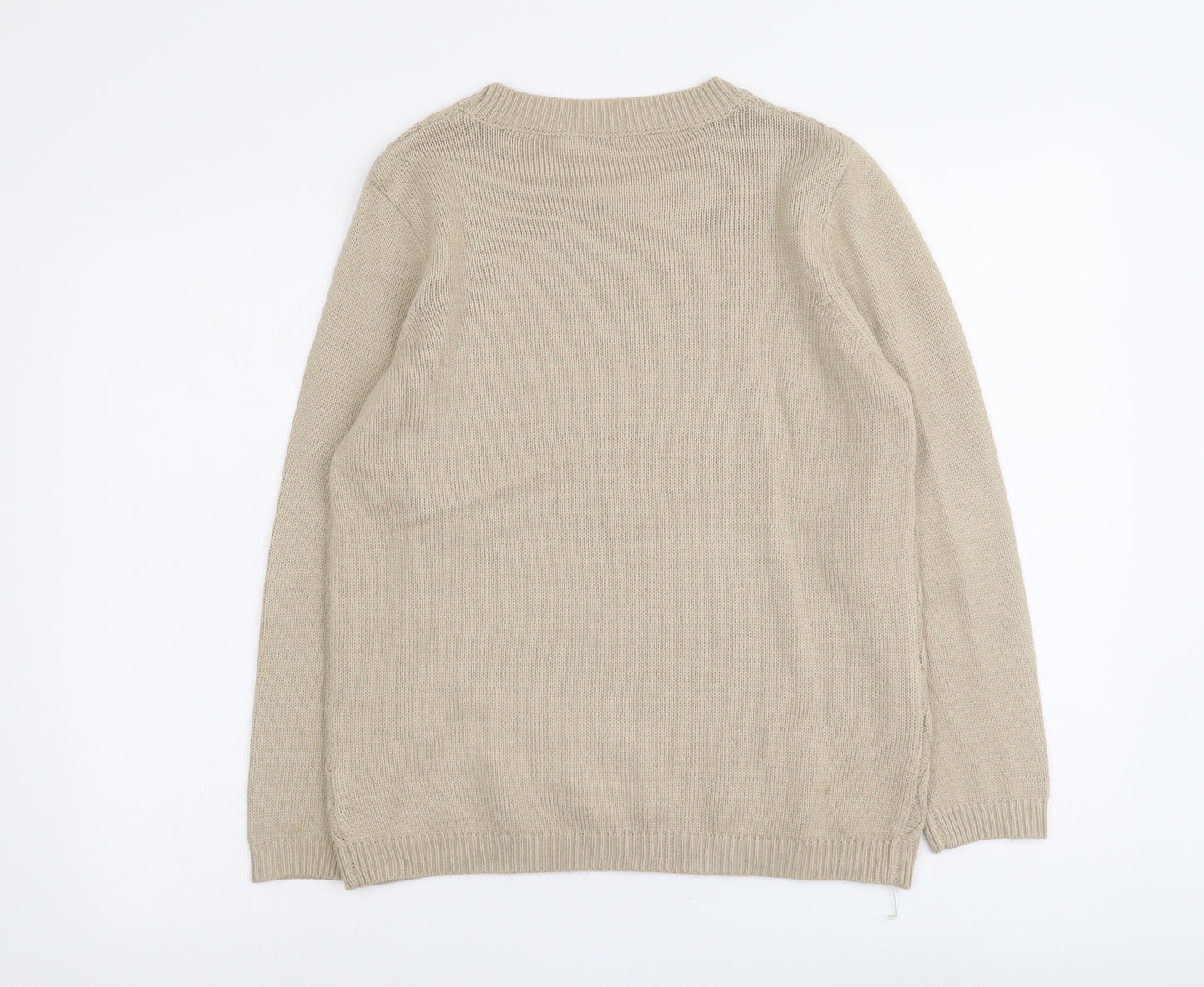 Bonmarché Womens Beige Round Neck Geometric Acrylic Pullover Jumper Size S