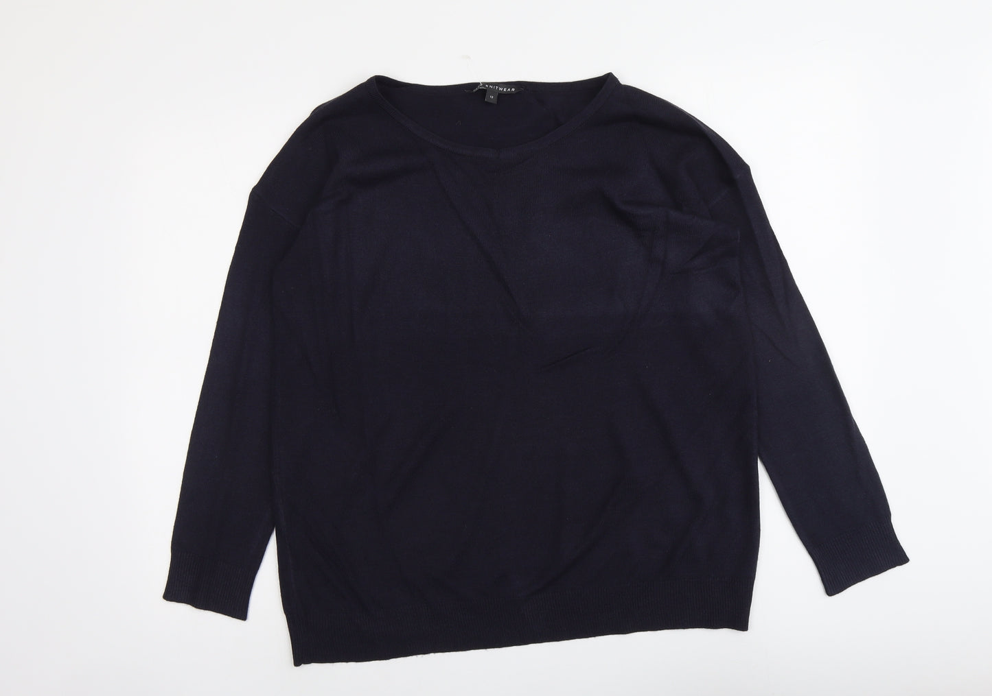 Bonmarché Womens Blue Round Neck Acrylic Pullover Jumper Size 12