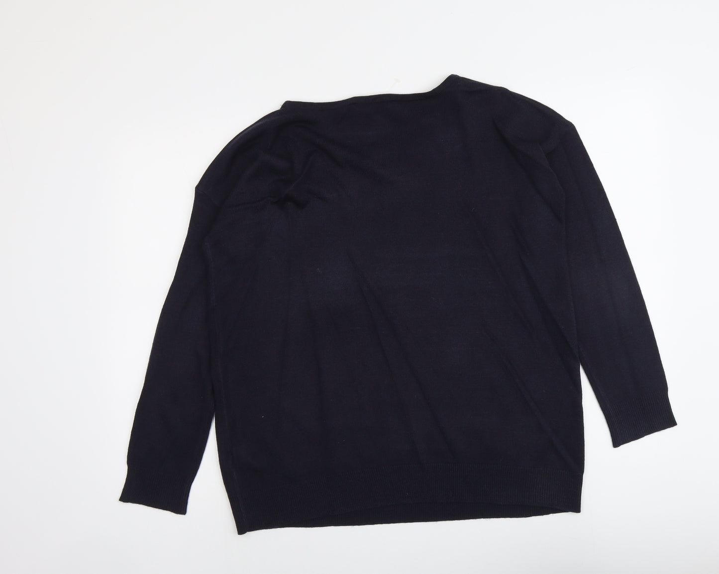 Bonmarché Womens Blue Round Neck Acrylic Pullover Jumper Size 12