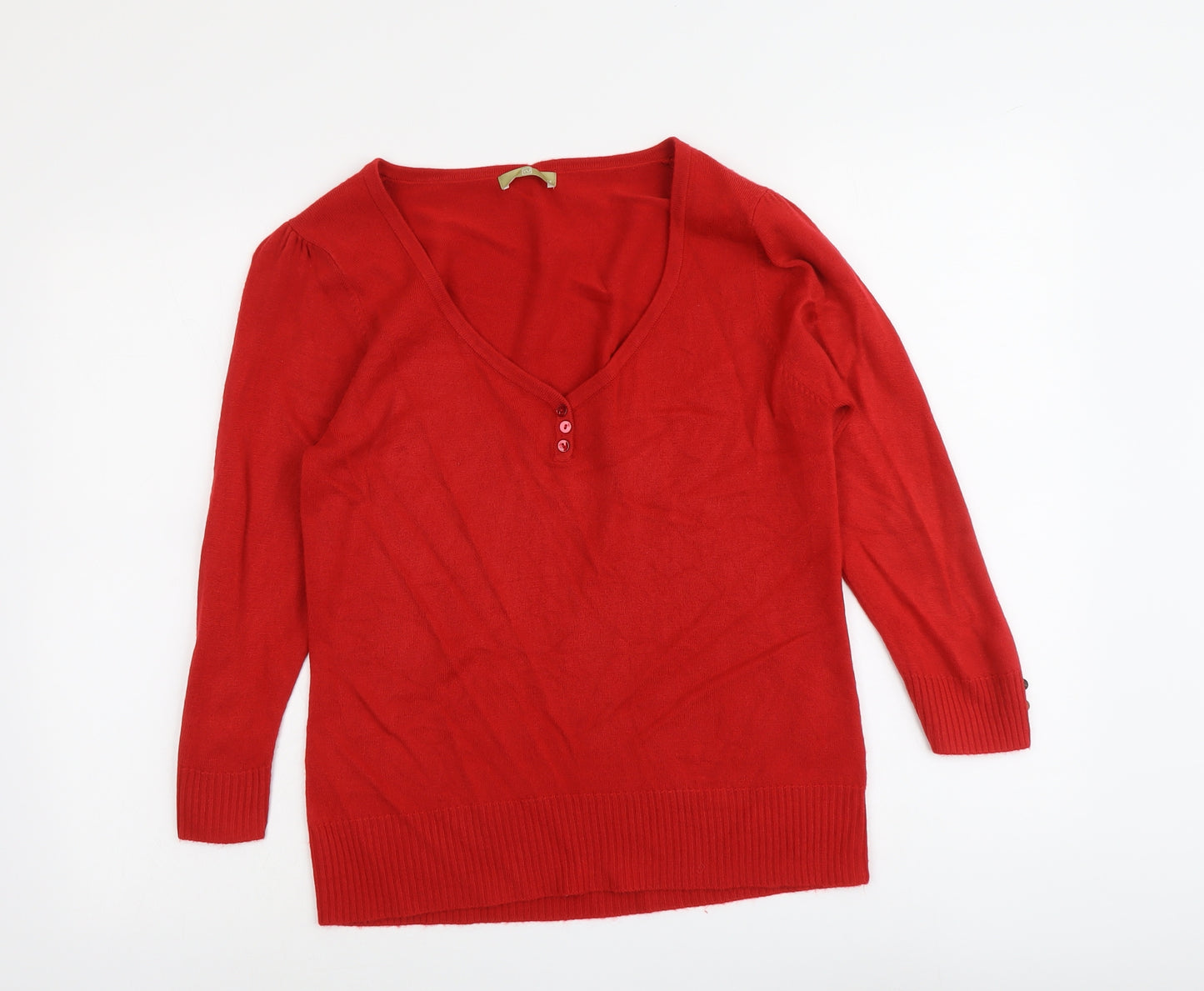 TU Womens Red V-Neck Acrylic Pullover Jumper Size 14