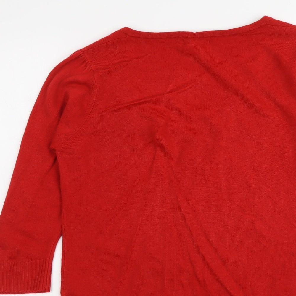 TU Womens Red V-Neck Acrylic Pullover Jumper Size 14