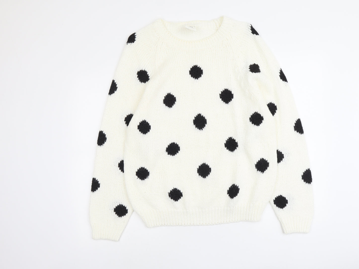 Amari Womens Ivory Round Neck Polka Dot Acrylic Pullover Jumper Size 14