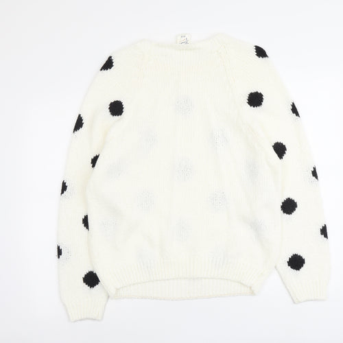 Amari Womens Ivory Round Neck Polka Dot Acrylic Pullover Jumper Size 14