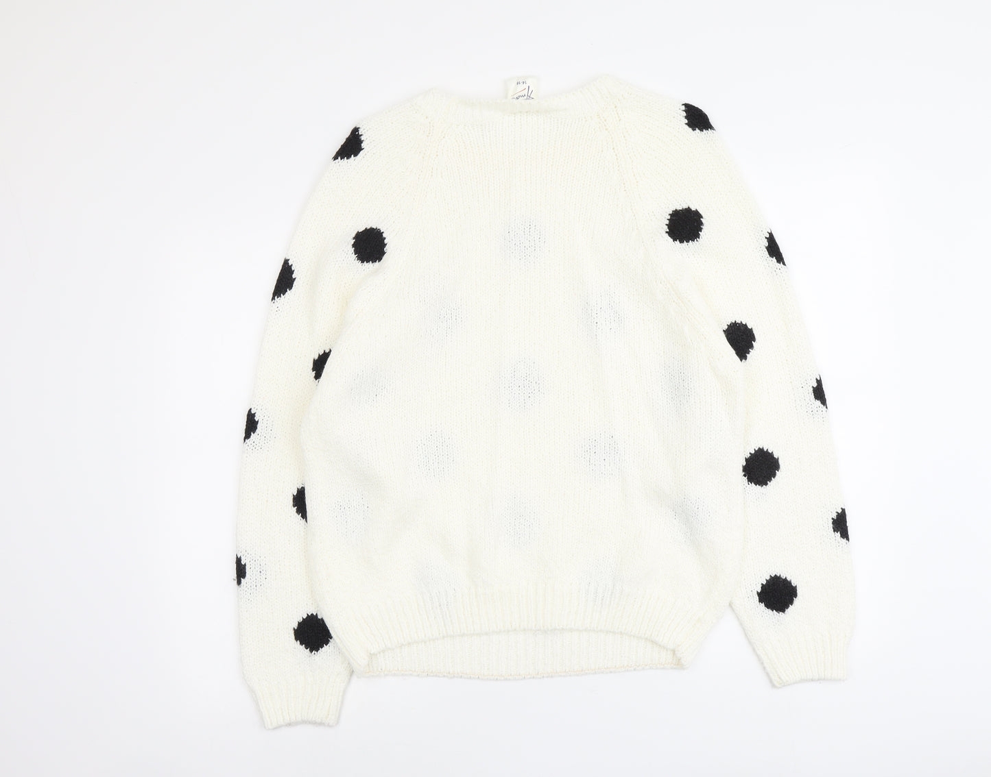Amari Womens Ivory Round Neck Polka Dot Acrylic Pullover Jumper Size 14
