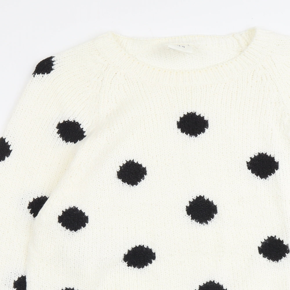 Amari Womens Ivory Round Neck Polka Dot Acrylic Pullover Jumper Size 14