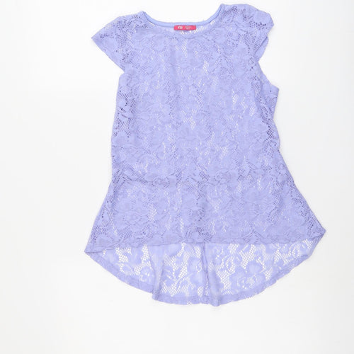 Young Dimension Girls Purple Floral Polyester Basic Blouse Size 12-13 Years Round Neck Pullover