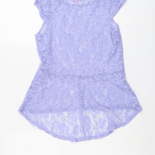 Young Dimension Girls Purple Floral Polyester Basic Blouse Size 12-13 Years Round Neck Pullover