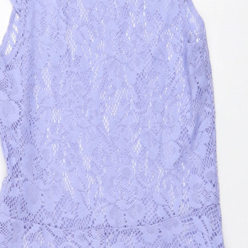 Young Dimension Girls Purple Floral Polyester Basic Blouse Size 12-13 Years Round Neck Pullover