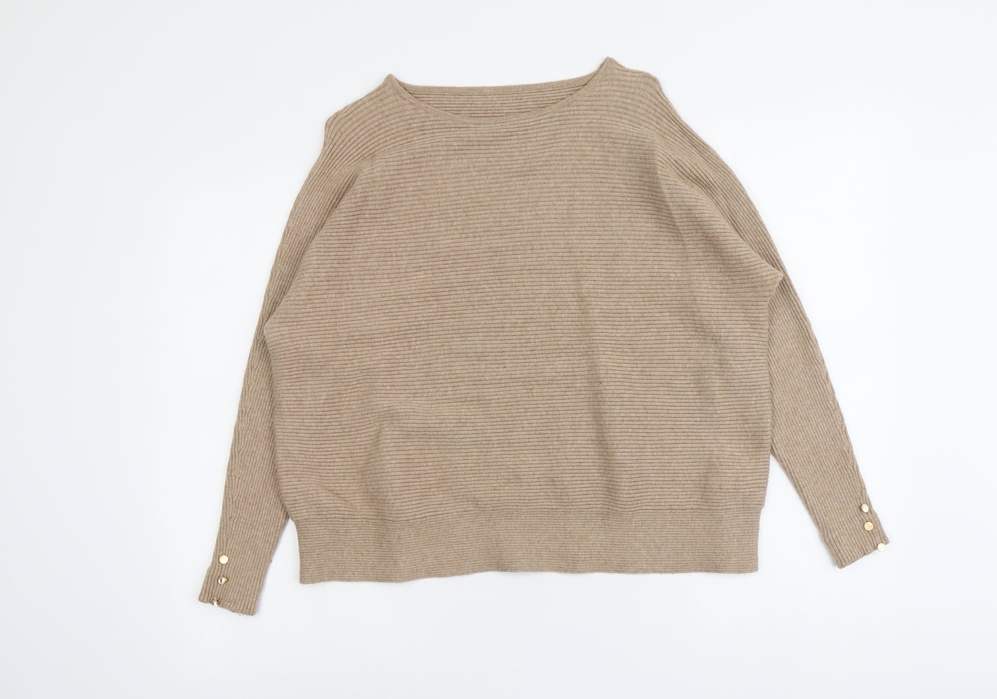 Primark Womens Beige Round Neck Viscose Pullover Jumper Size M