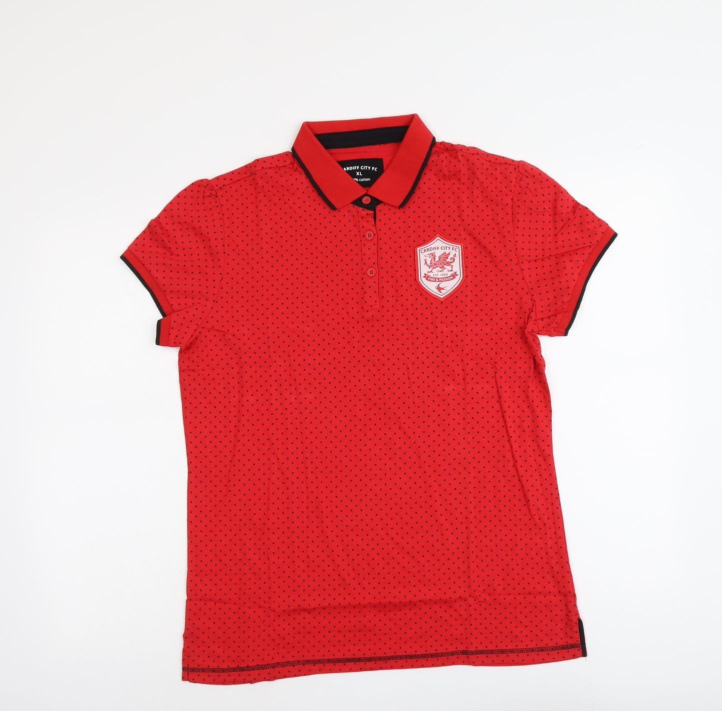 Cardiff City FC Womens Red Polka Dot Cotton Basic Polo Size XL Collared - Cardiff City FC