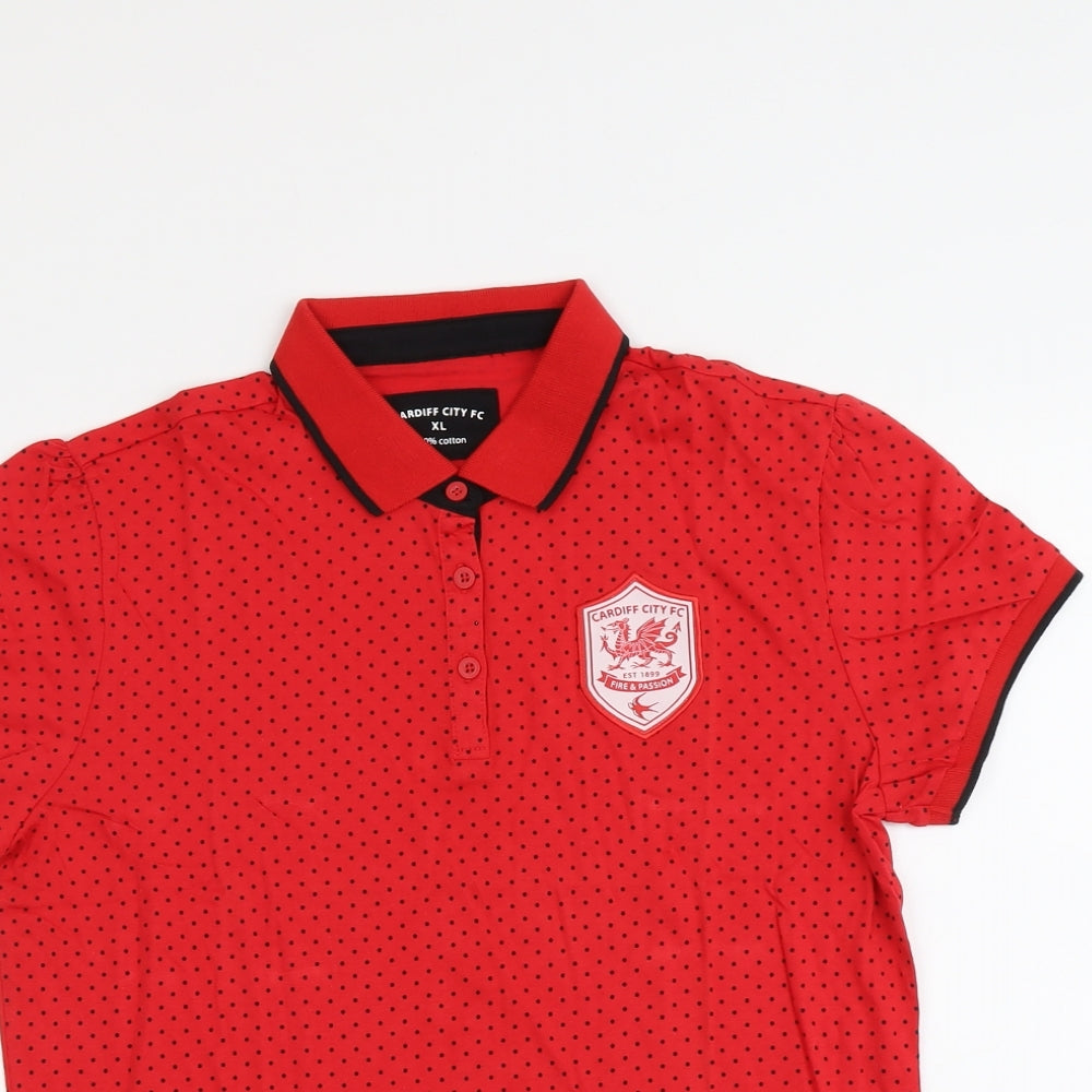 Cardiff City FC Womens Red Polka Dot Cotton Basic Polo Size XL Collared - Cardiff City FC