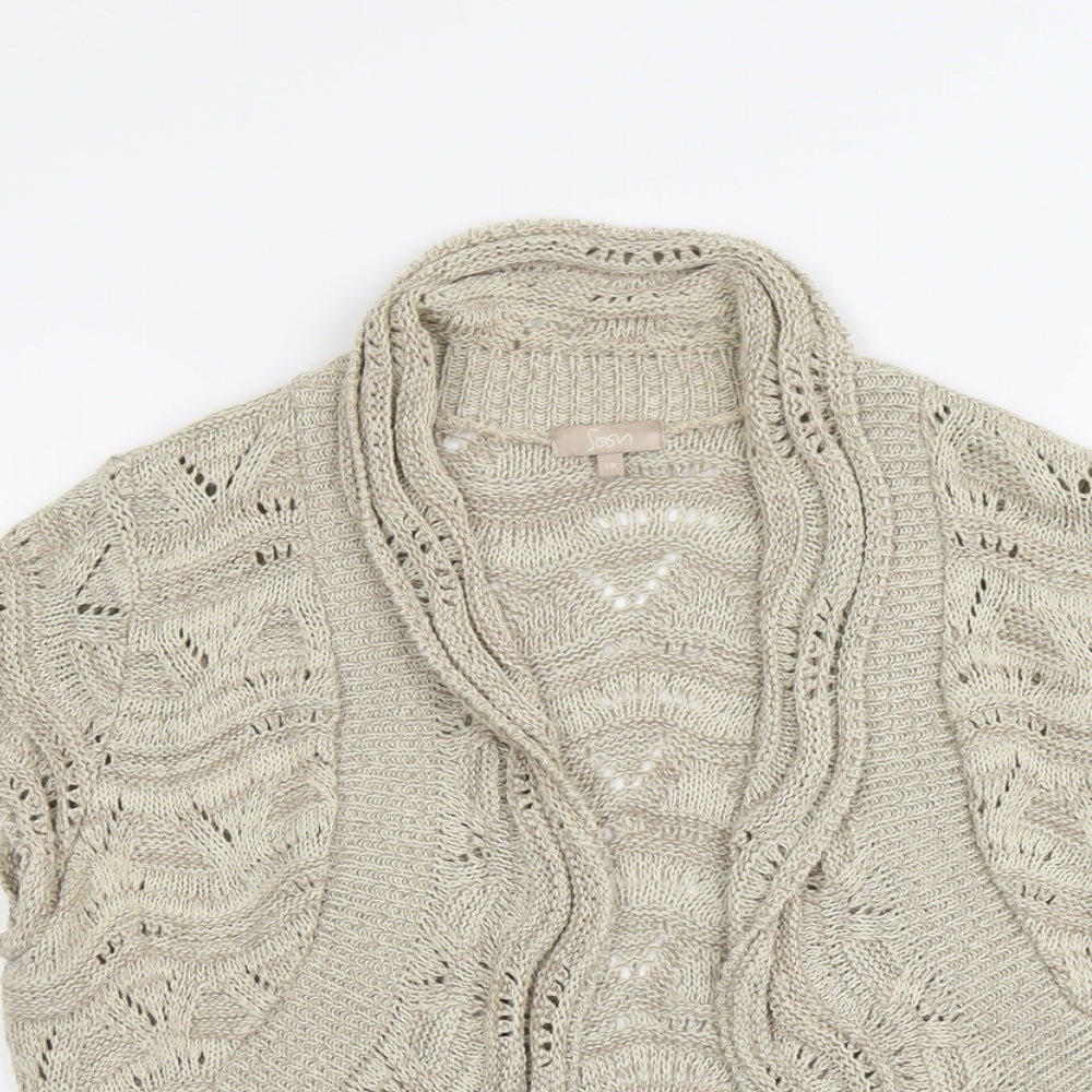 Soon Womens Beige Collared Cotton Cardigan Jumper Size 18
