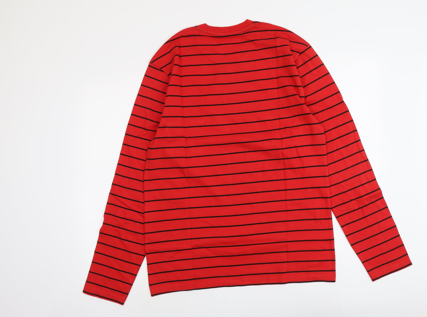 Cardiff City FC Mens Red Striped Cotton T-Shirt Size L Round Neck