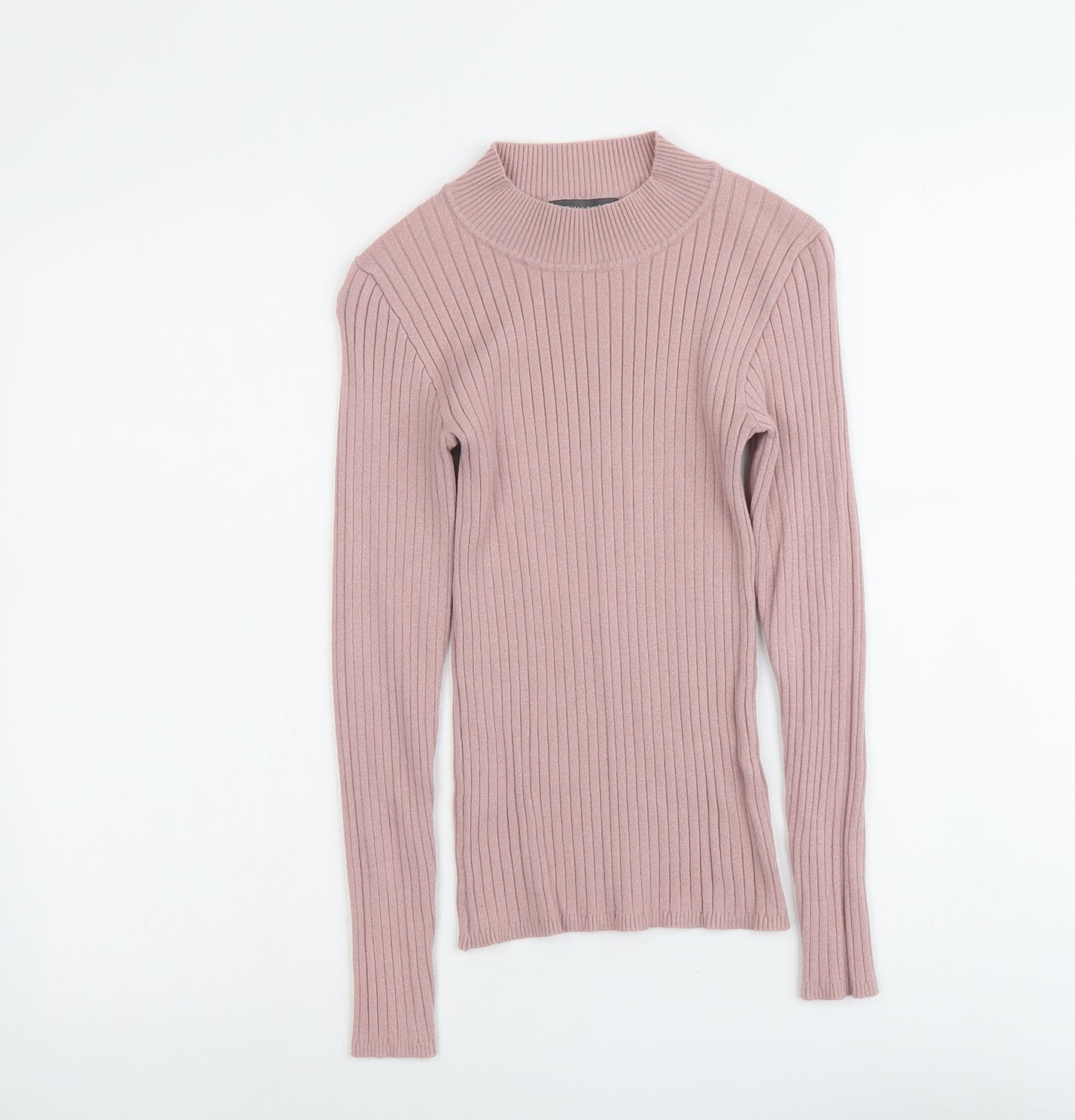 Primark Womens Pink Mock Neck Viscose Pullover Jumper Size S - Ribbed