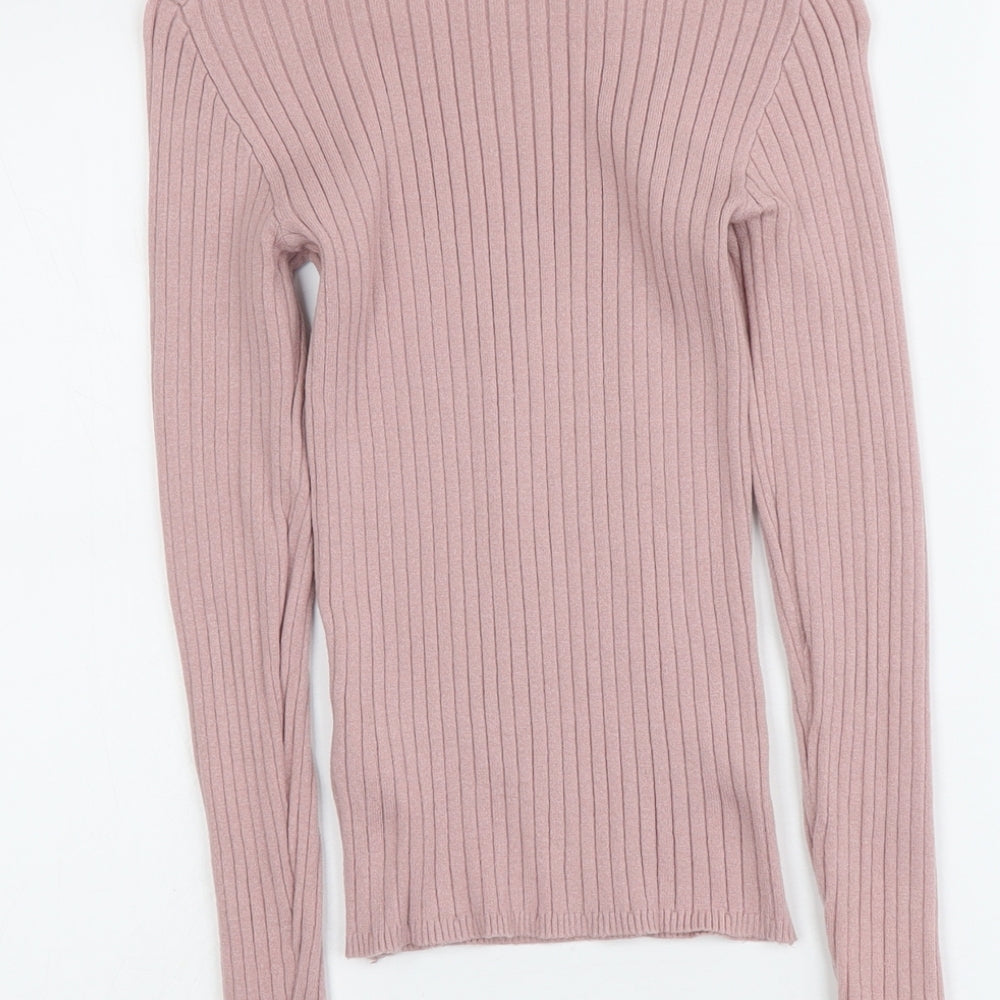 Primark Womens Pink Mock Neck Viscose Pullover Jumper Size S - Ribbed