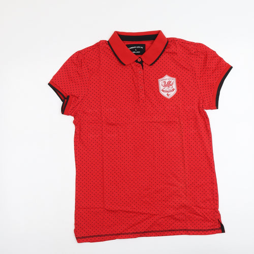 Cardiff City FC Womens Red Polka Dot Cotton Basic Polo Size L Collared - Cardiff City FC